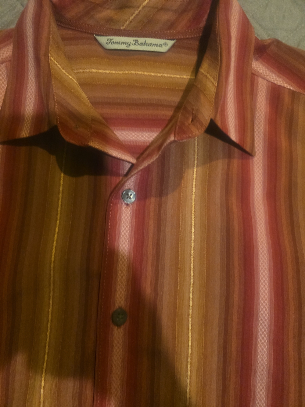 Tommy Bahama Mens Button Front Long Sleeve 100 % Silk Stripe Shirt Large M